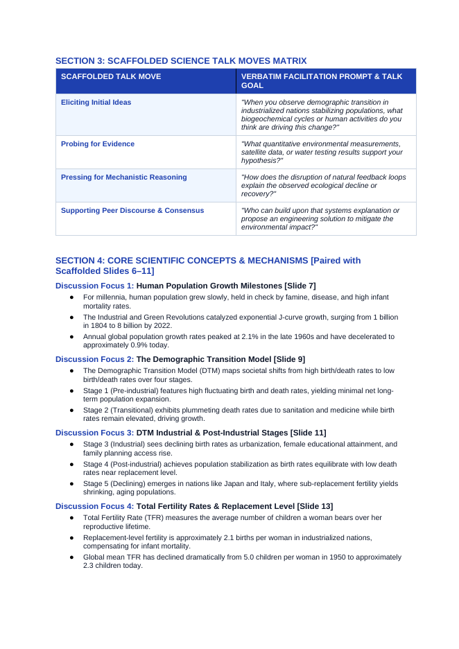 Trends in Human Populations Scaffolded Phenomena-Based Lesson: Demographic Transition in Industrialized Nations Stabilizing Populations Teacher Discussion Guide sample page