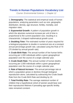 Trends in Human Populations Vocabulary Words & Definitions sample page