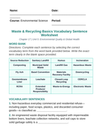 Waste and Recycling Basics Fill-in-the-Blank Vocabulary Worksheet sample page