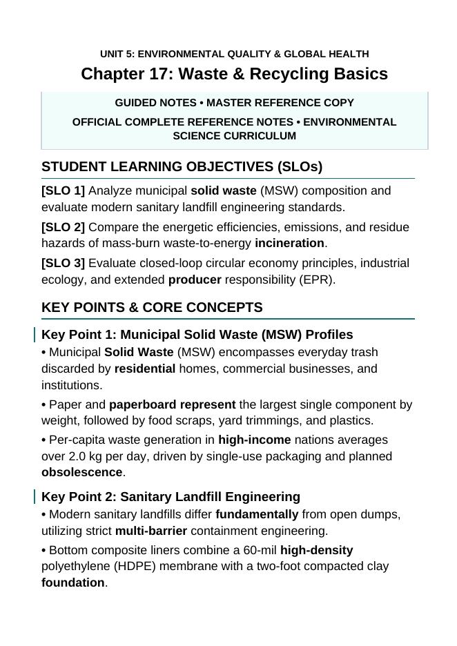 Waste and Recycling Basics Guided Notes sample page