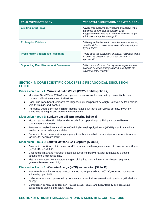 Waste and Recycling Basics Phenomena-Based Lesson: Microplastic Entanglement in the Great Pacific Garbage Patch Teacher Discussion Guide sample page