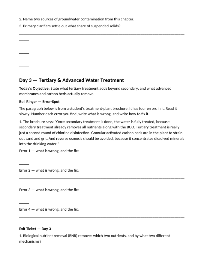 Water Pollution Explained Bell Ringers & Exit Tickets sample page