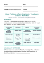 Water Pollution Explained Fill-in-the-Blank Vocabulary Worksheet sample page
