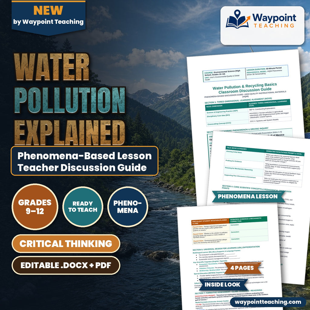Water Pollution Explained Phenomena-Based Lesson: The Seasonal Hypoxic Dead Zone in the Northern Gulf of Mexico Teacher Discussion Guide cover