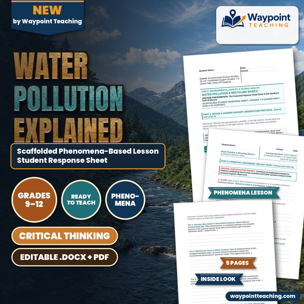 Water Pollution Explained Scaffolded Phenomena-Based Lesson: The Seasonal Hypoxic Dead Zone in the Northern Gulf of Mexico Student Response Sheet cover