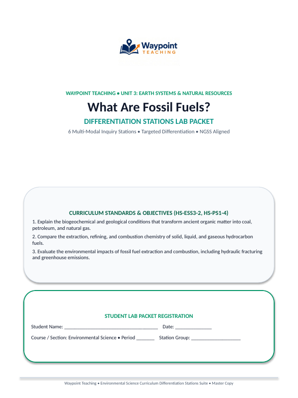 What Are Fossil Fuels? Differentiation Stations sample page
