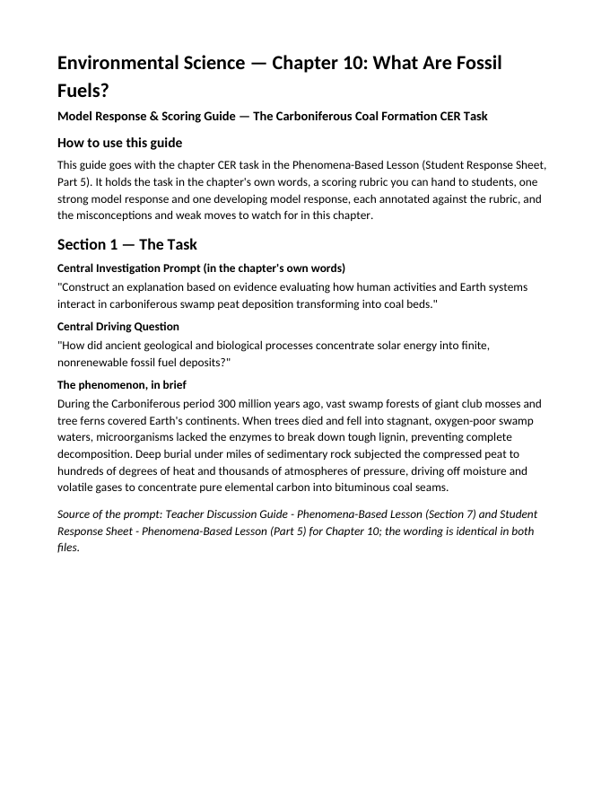 What Are Fossil Fuels? Model Response & Scoring Guide sample page