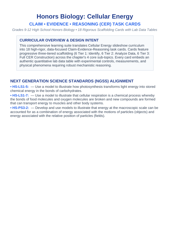 Adenosine triphosphate (ATP) CER Task Cards sample page