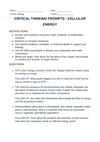 Adenosine triphosphate (ATP) Critical Thinking Prompts sample page