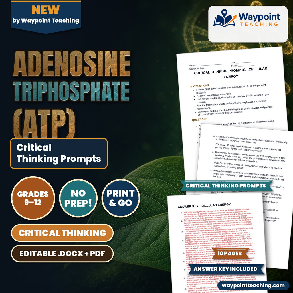 Adenosine triphosphate (ATP) Critical Thinking Prompts cover