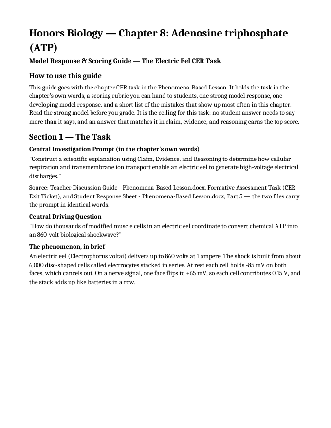 Adenosine triphosphate (ATP) Model Response & Scoring Guide sample page