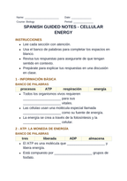 Adenosine triphosphate (ATP) Spanish Guided Notes sample page