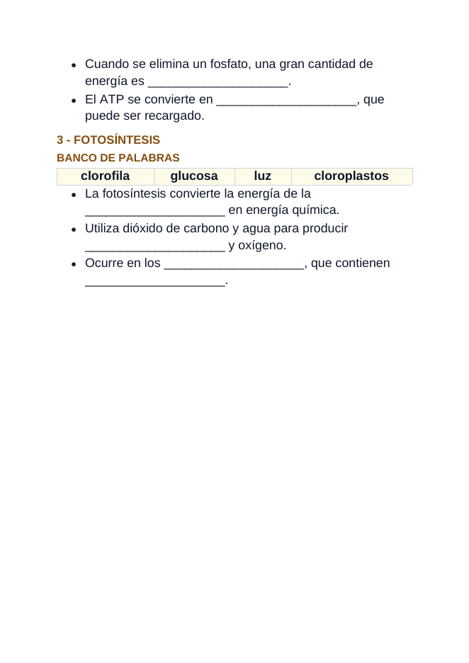 Adenosine triphosphate (ATP) Spanish Guided Notes sample page