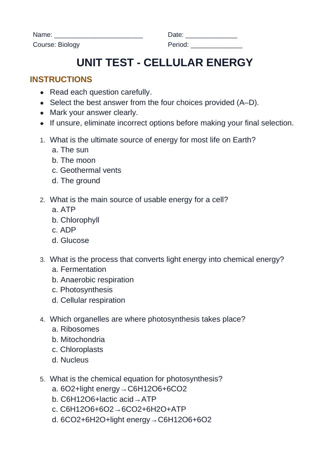 Adenosine triphosphate (ATP) Unit Test sample page