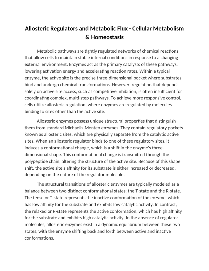 Allosteric Regulators and Metabolic Flux Reading Worksheet sample page