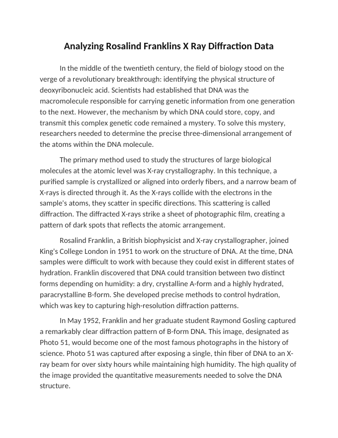 Analyzing Rosalind Franklins X Ray Diffraction Data Reading Worksheet sample page