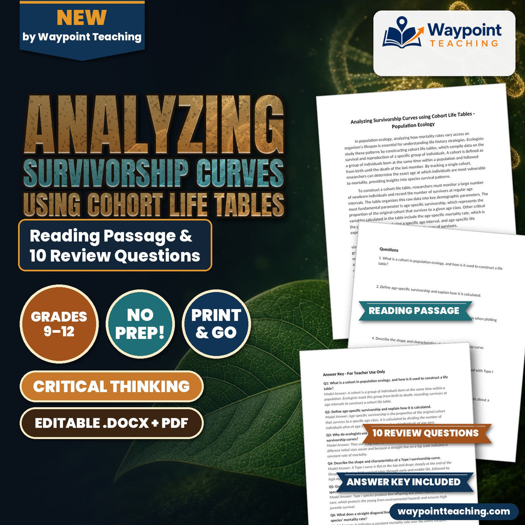 Analyzing Survivorship Curves using Cohort Life Tables Reading Worksheet cover