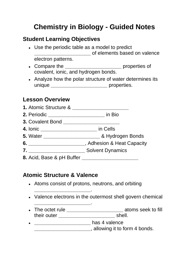 Biochemistry Guided Notes sample page