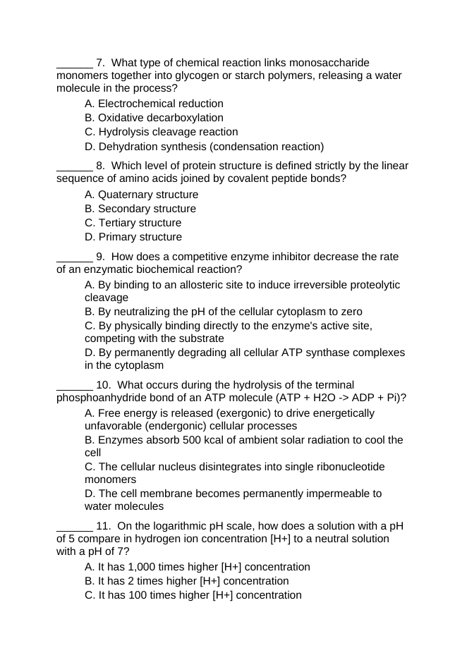 Biochemistry Lesson Quiz sample page