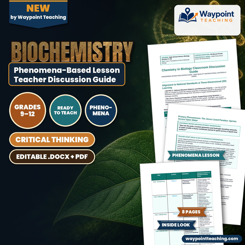 Biochemistry Phenomena-Based Lesson: The Jesus Lizard Paradox: Sprints Across Open Water Teacher Discussion Guide cover