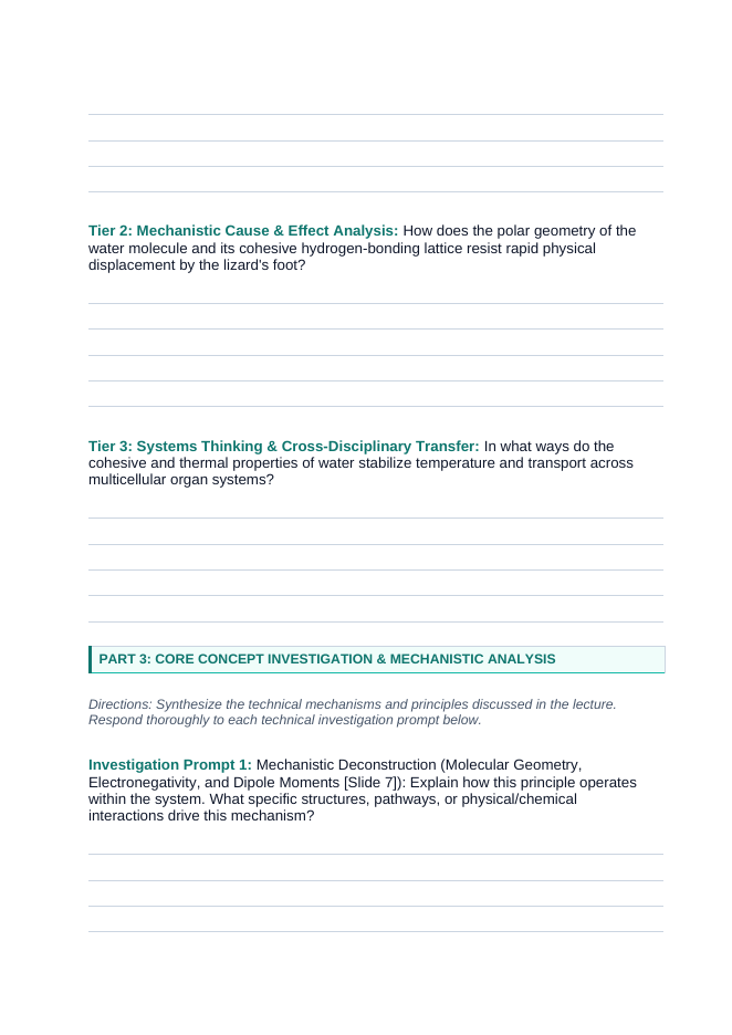Biochemistry Phenomena-Based Lesson: The Jesus Lizard Paradox: Sprints Across Open Water Student Response Sheet sample page