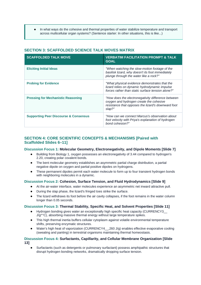 Biochemistry Scaffolded Phenomena-Based Lesson: The Jesus Lizard Paradox: Sprints Across Open Water Teacher Discussion Guide sample page