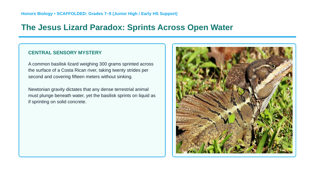 Biochemistry Scaffolded Phenomena-Based Lesson: The Jesus Lizard Paradox: Sprints Across Open Water Presentation sample page