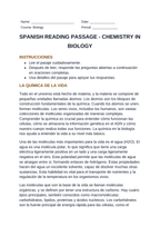 Biochemistry Spanish Reading Passage & Comprehension Questions sample page