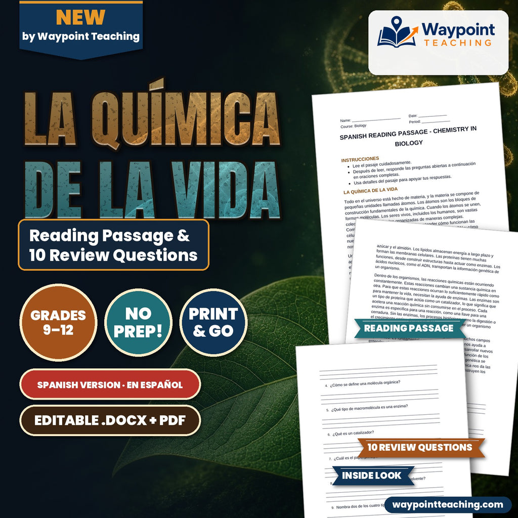 Biochemistry Spanish Reading Passage & Comprehension Questions cover