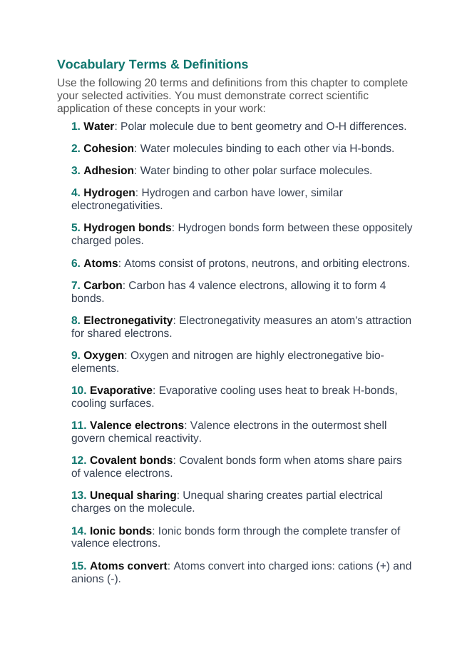 Biochemistry Vocabulary Choice Board sample page