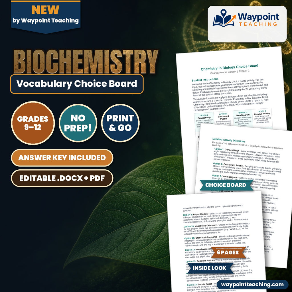Biochemistry Vocabulary Choice Board cover