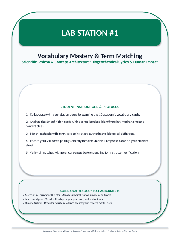 Biogeochemical Cycles & Human Impact Differentiation Stations sample page