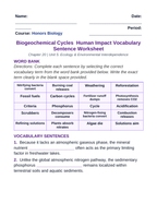 Biogeochemical Cycles & Human Impact Fill-in-the-Blank Vocabulary Worksheet sample page