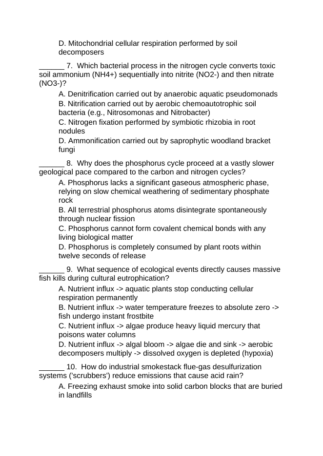 Biogeochemical Cycles & Human Impact Lesson Quiz sample page