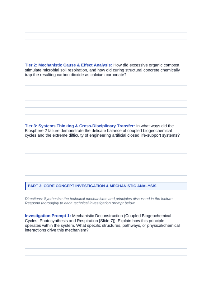 Biogeochemical Cycles & Human Impact Phenomena-Based Lesson: The Suffocating Glass Greenhouse: How Soil Microbes and Concrete Strangled Biosphere 2 Student Response Sheet sample page