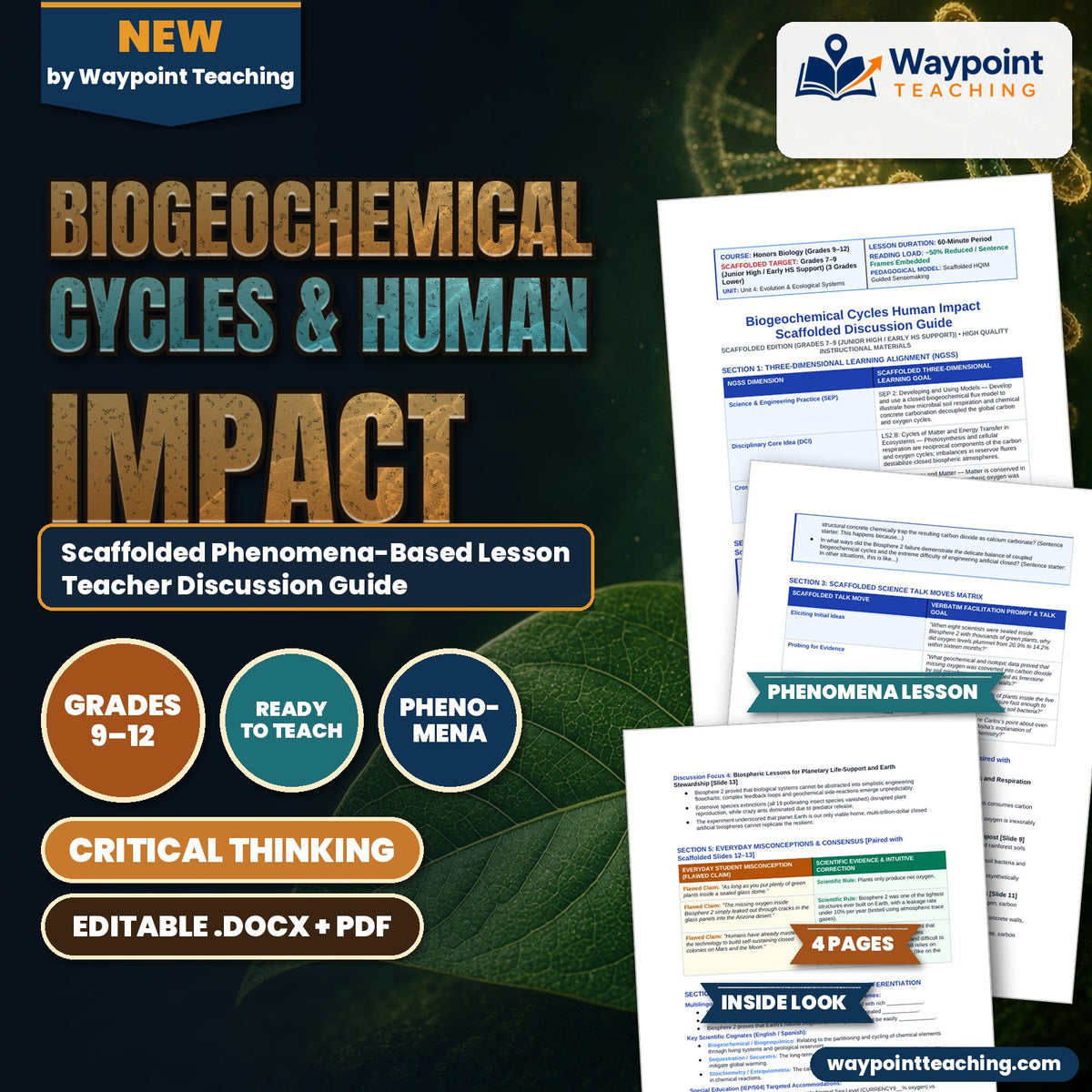 Biogeochemical Cycles & Human Impact Scaffolded Phenomena-Based Lesson: The Suffocating Glass Greenhouse: How Soil Microbes and Concrete Strangled Biosphere 2 Teacher Discussion Guide cover