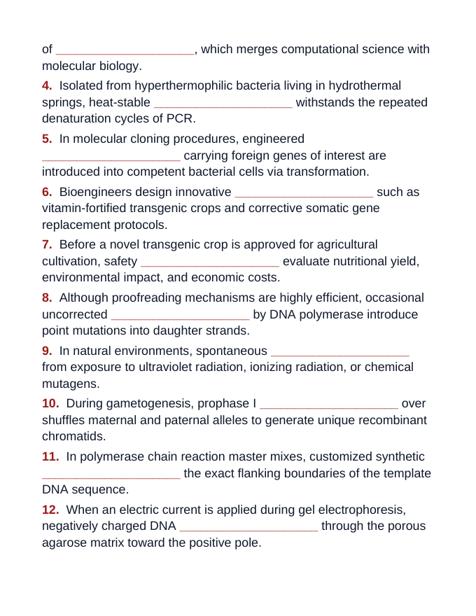 Biotechnology Fill-in-the-Blank Vocabulary Worksheet sample page