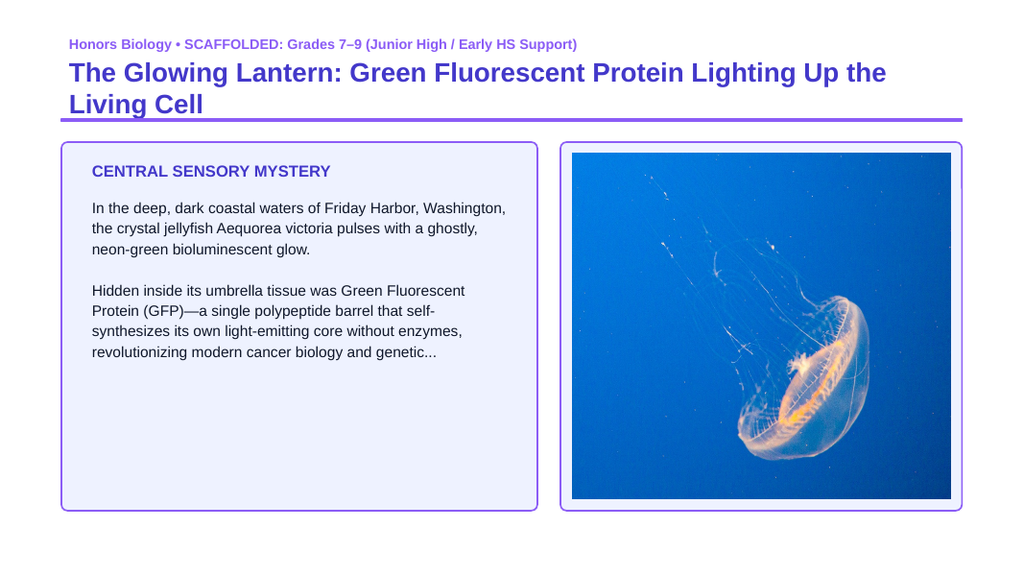 Biotechnology Scaffolded Phenomena-Based Lesson: The Glowing Lantern: Green Fluorescent Protein Lighting Up the Living Cell Presentation sample page