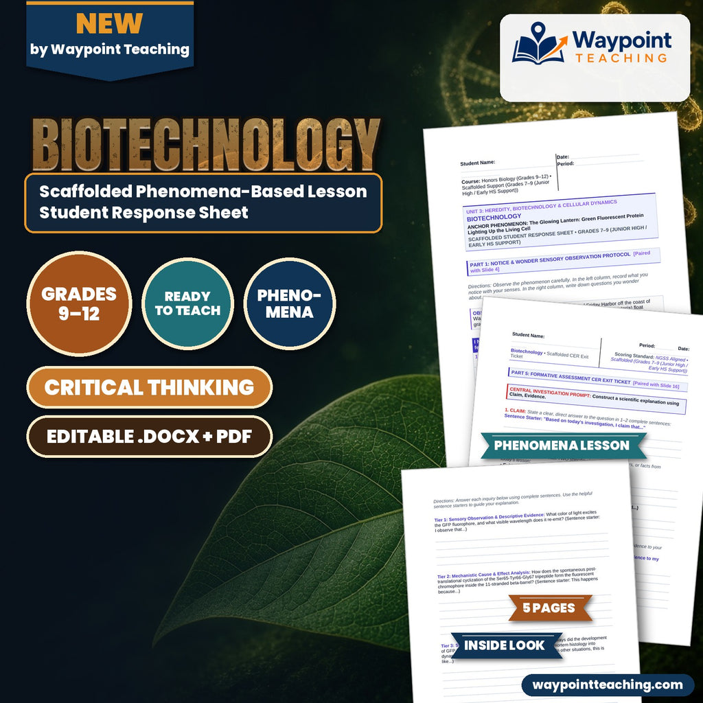 Biotechnology Scaffolded Phenomena-Based Lesson: The Glowing Lantern: Green Fluorescent Protein Lighting Up the Living Cell Student Response Sheet cover