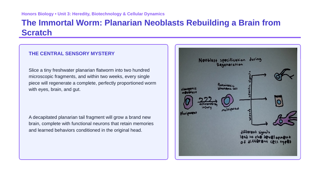 Cell Growth, Division, &  the Cell Cycle Phenomena-Based Lesson: The Immortal Worm: Planarian Neoblasts Rebuilding a Brain from Scratch Presentation sample page