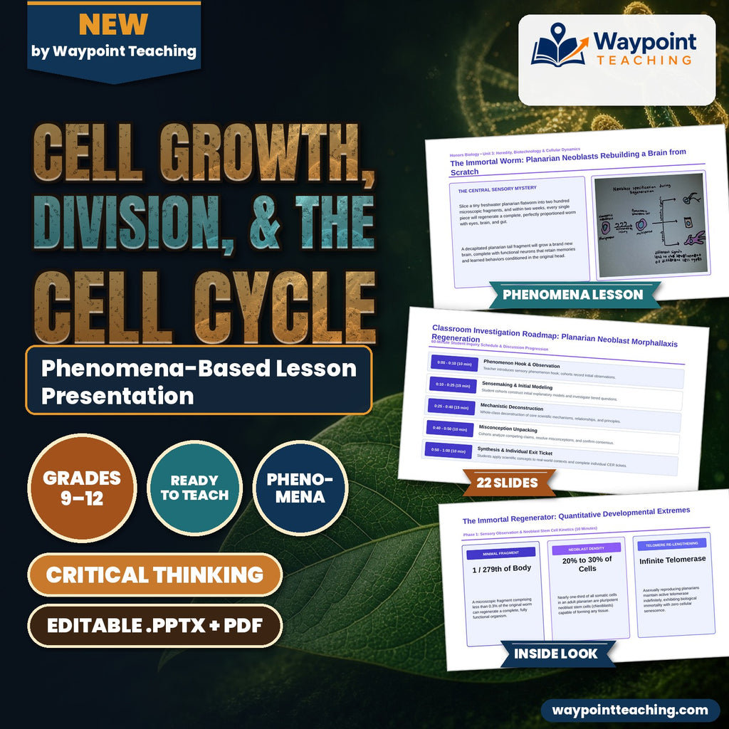 Cell Growth, Division, &  the Cell Cycle Phenomena-Based Lesson: The Immortal Worm: Planarian Neoblasts Rebuilding a Brain from Scratch Presentation cover