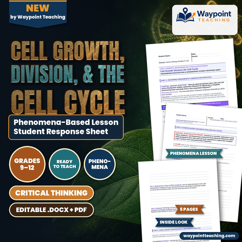 Cell Growth, Division, &  the Cell Cycle Phenomena-Based Lesson: The Immortal Worm: Planarian Neoblasts Rebuilding a Brain from Scratch Student Response Sheet cover