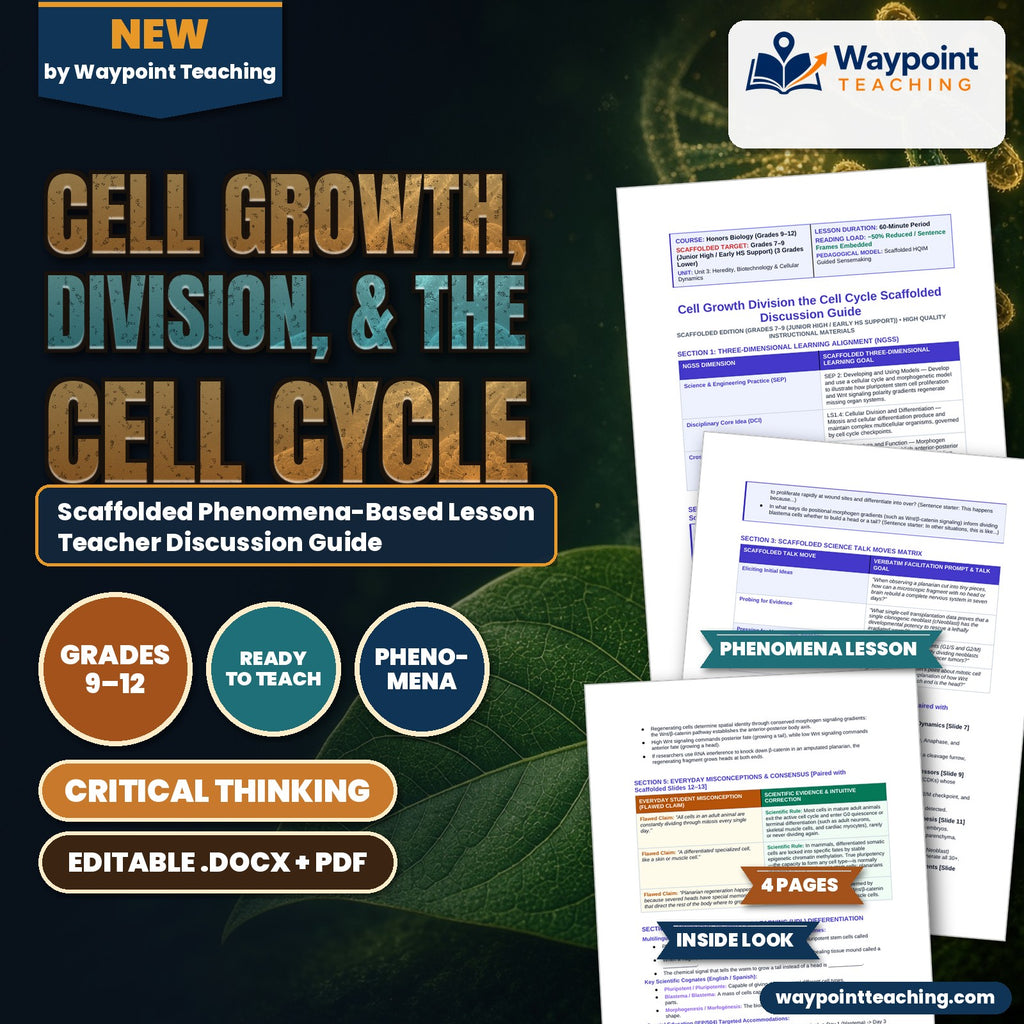 Cell Growth, Division, &  the Cell Cycle Scaffolded Phenomena-Based Lesson: The Immortal Worm: Planarian Neoblasts Rebuilding a Brain from Scratch Teacher Discussion Guide cover