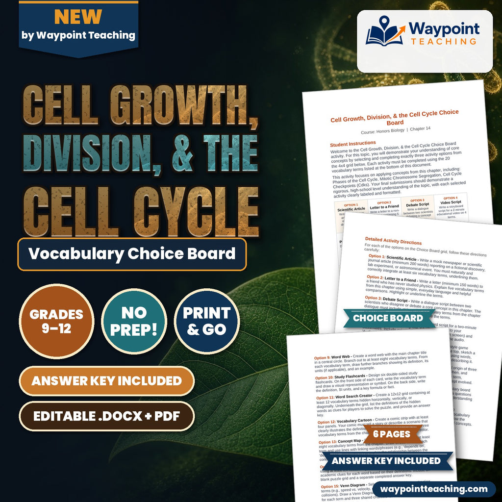 Cell Growth, Division, &  the Cell Cycle Vocabulary Choice Board cover