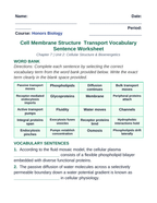 Cell Membrane Structure & Transport Fill-in-the-Blank Vocabulary Worksheet sample page