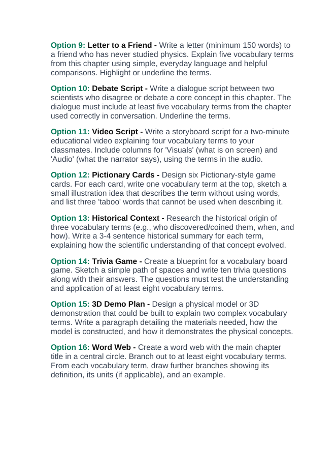 Cell Membrane Structure & Transport Vocabulary Choice Board sample page