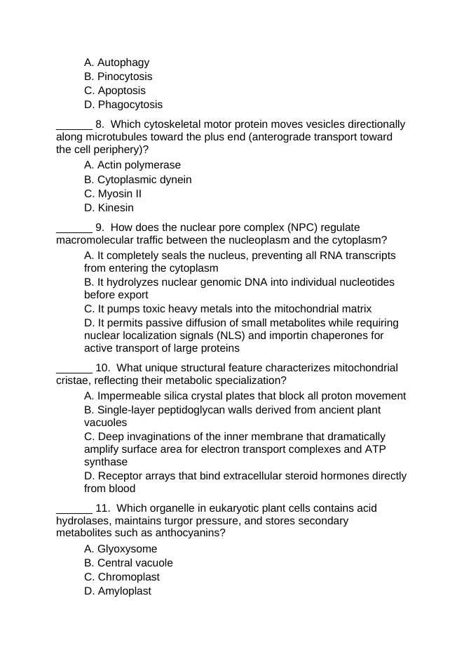 Cell Structure & Organelles Lesson Quiz sample page