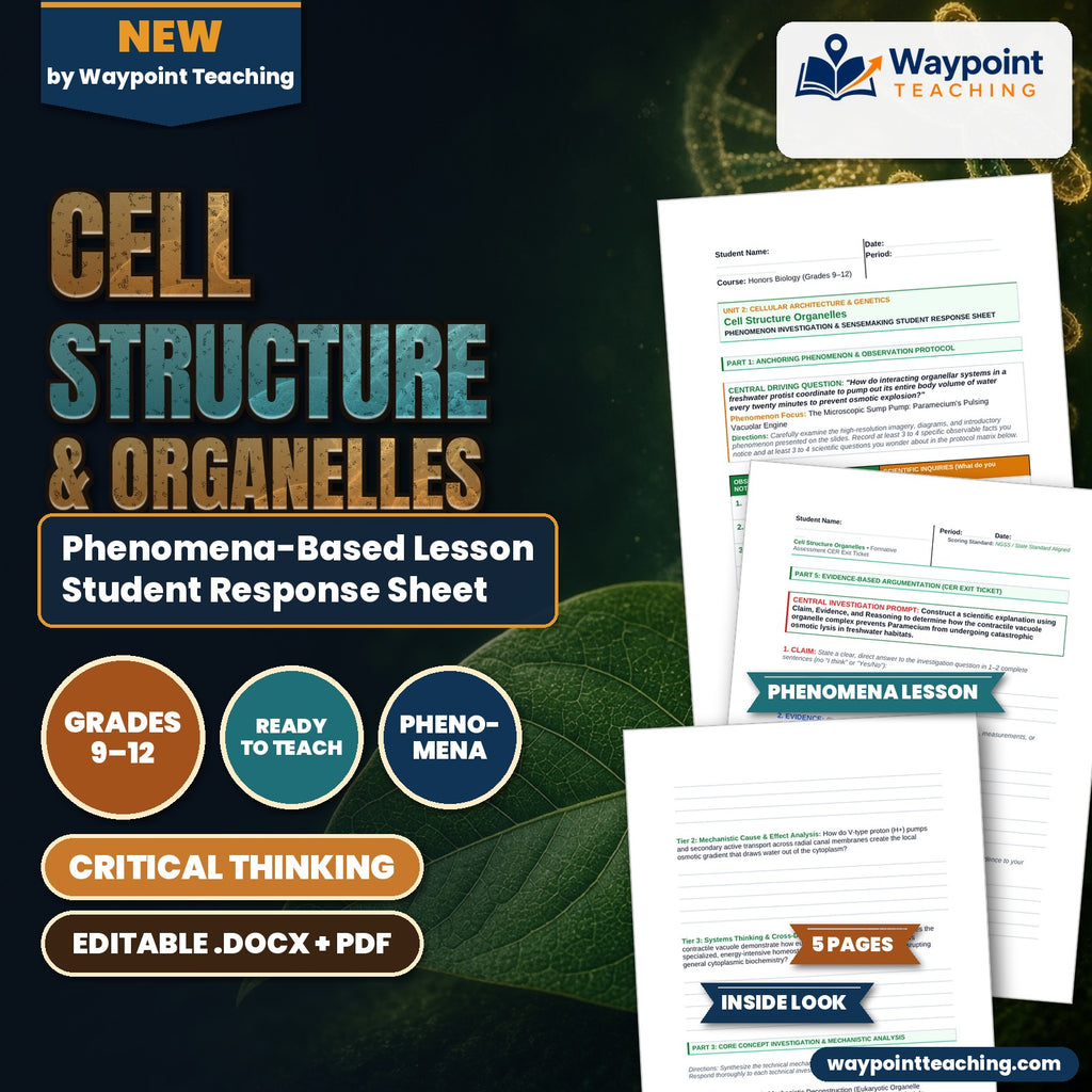 Cell Structure & Organelles Phenomena-Based Lesson: The Microscopic Sump Pump: Paramecium's Pulsing Vacuolar Engine Student Response Sheet cover