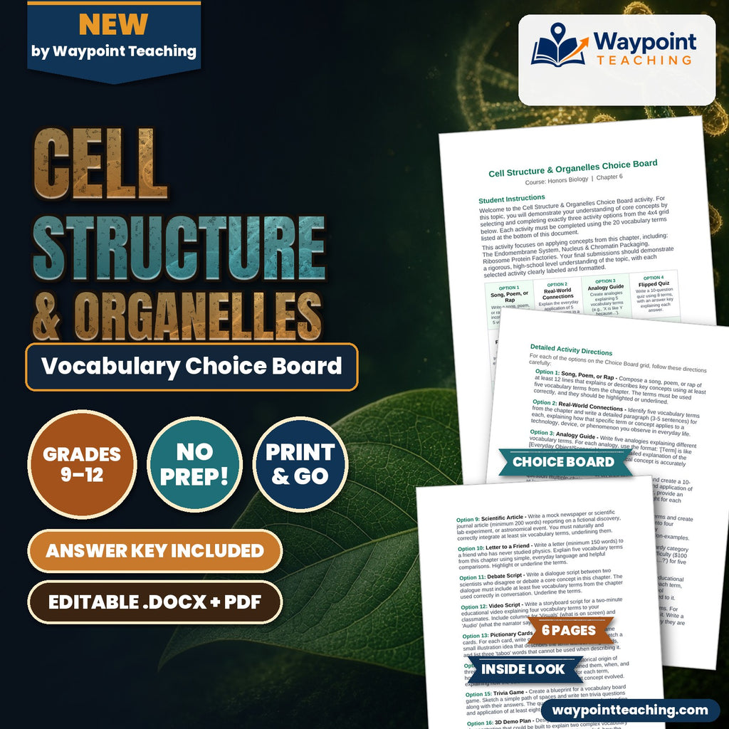Cell Structure & Organelles Vocabulary Choice Board cover