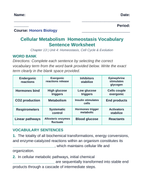 Cellular Metabolism & Homeostasis Fill-in-the-Blank Vocabulary Worksheet sample page